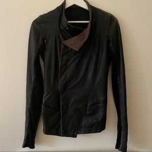 Rick Owens dark green leather jacket